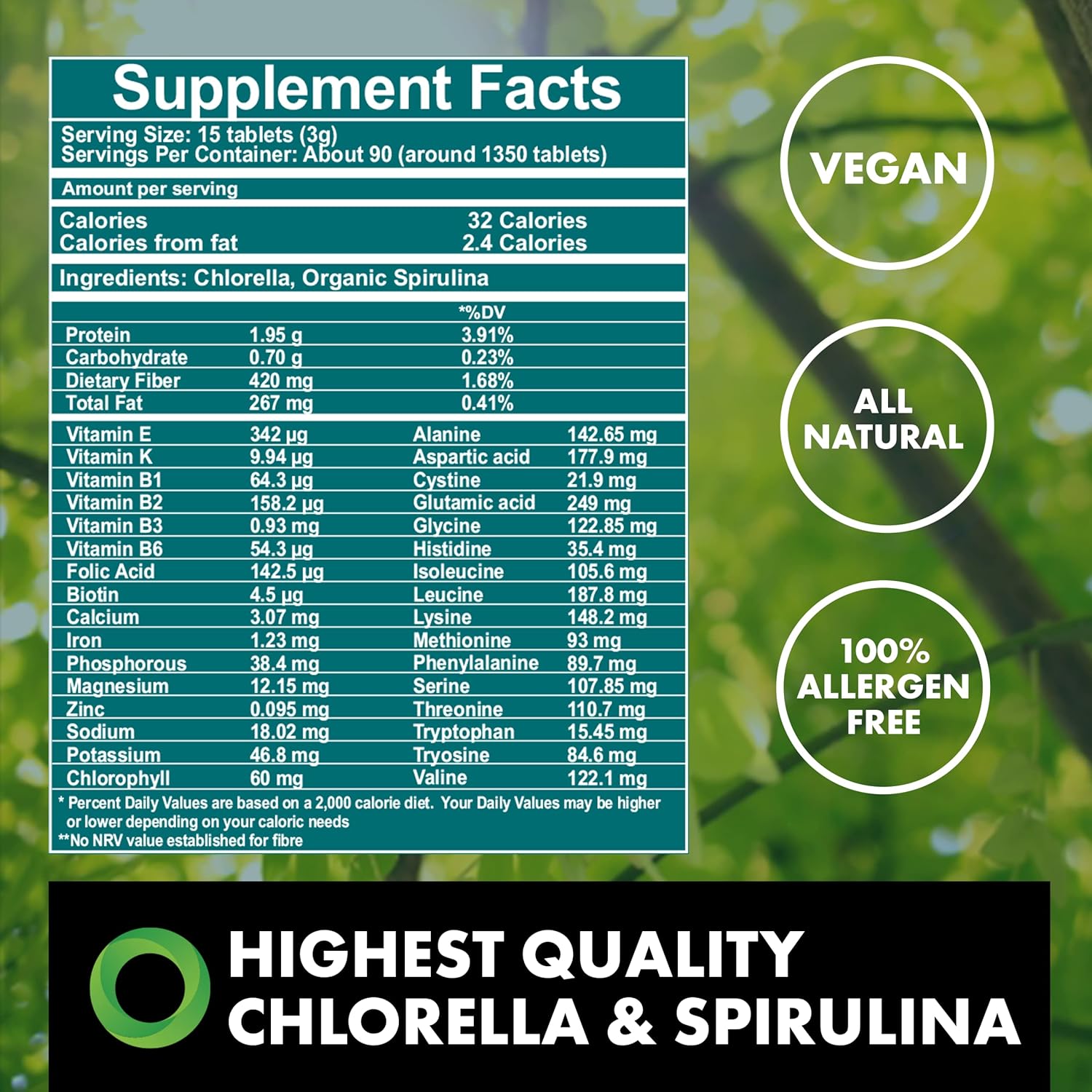 Fermented Chlorella & Spirulina Tablets, 1350 Tablets (3 Month Supply) Broken Cell Wall for Nutrient Absorption, Vegan Superfood for Detox & Energy, Algae Supplement, Non-GMO