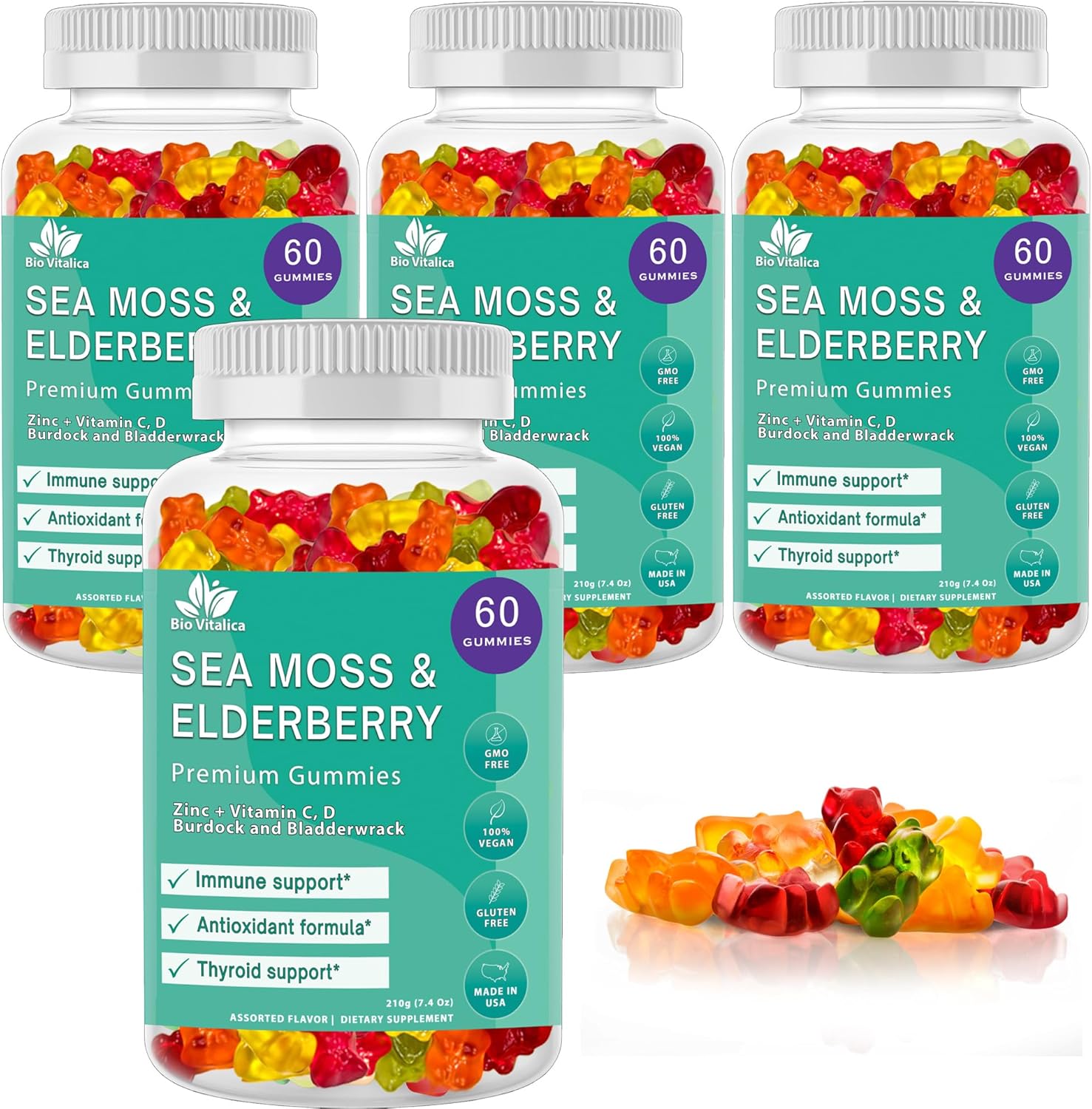 BIO VITALICA (Bundle) Sea Moss Elderberry (3 Packs) & Sea Moss Elderberry Gummies (1 Packs) BioVitalica