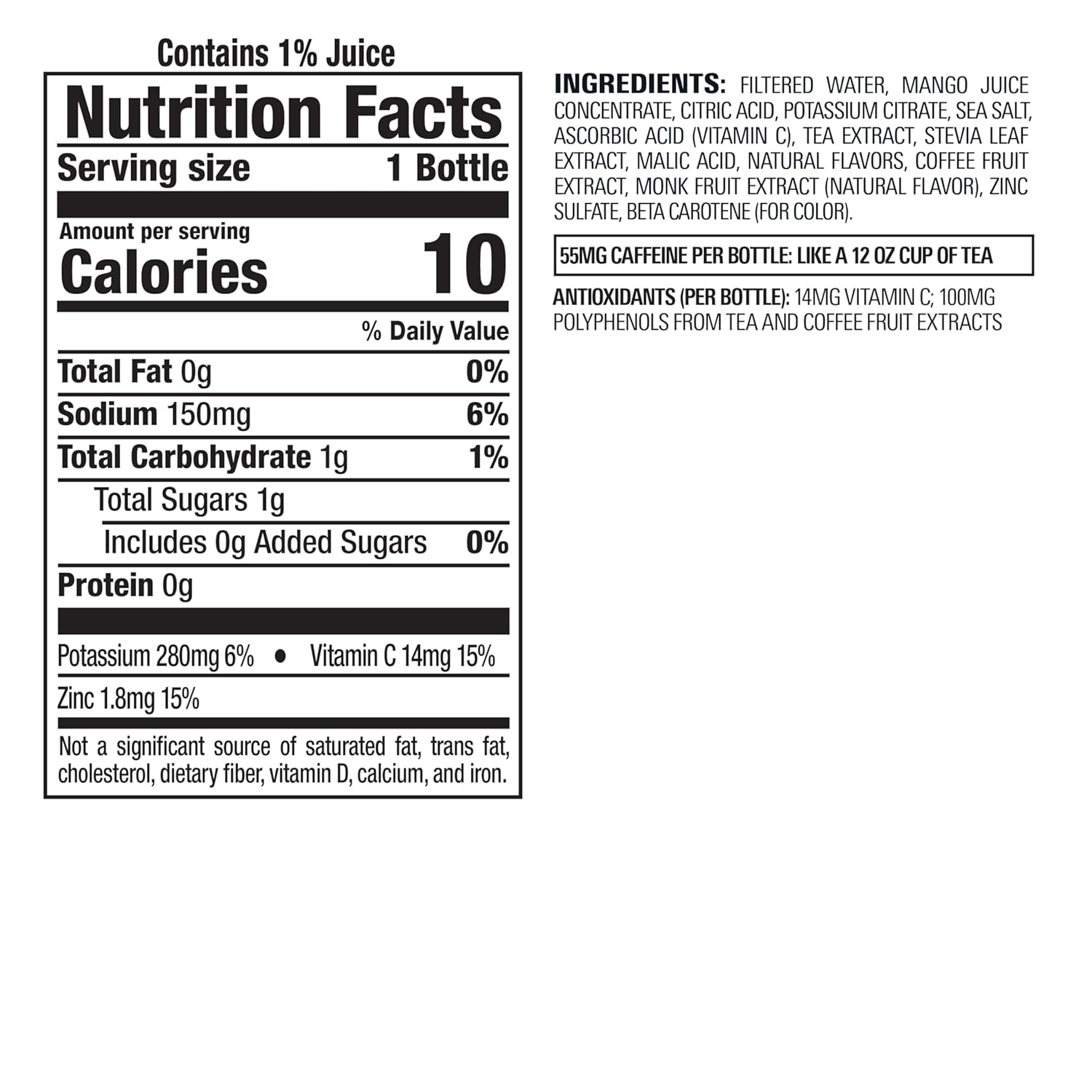Bai Antioxidant Infused Water Beverage, Malawi Mango, with Vitamin C and No Artificial Sweeteners, 18 Fluid Ounce Bottle, 12 Pack