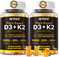 Vitamin D3 5000iu & K2( as MK7 ) 200mcg Gummies + 600mg Calcium, with Coconut Oil for High Absorption, Maximum Strength Vitamin D3 K2 Supplement - Support for Bones Muscle Teeth Immune, Vegan 2Packs