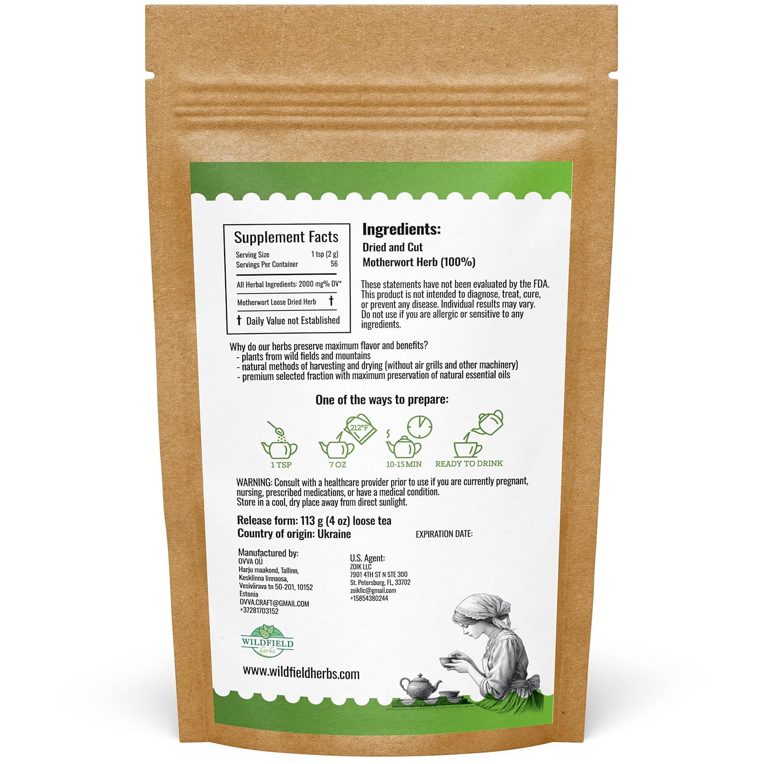 4 oz. Motherwort Tea Dried Motherwort Herb Tea (Leonurus Cardiaca) - 113g Leonurus Cardiaca (Cola De León)