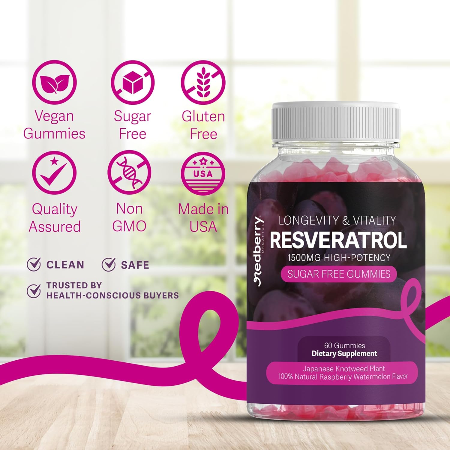 Resveratrol Supplement 1500mg Gummies | 98% Pure Japanese Knotweed | Resveratrol Organic Ingredients, Sugar-Free, Gluten Free | Daily Longevity & Healthy Aging Supplement