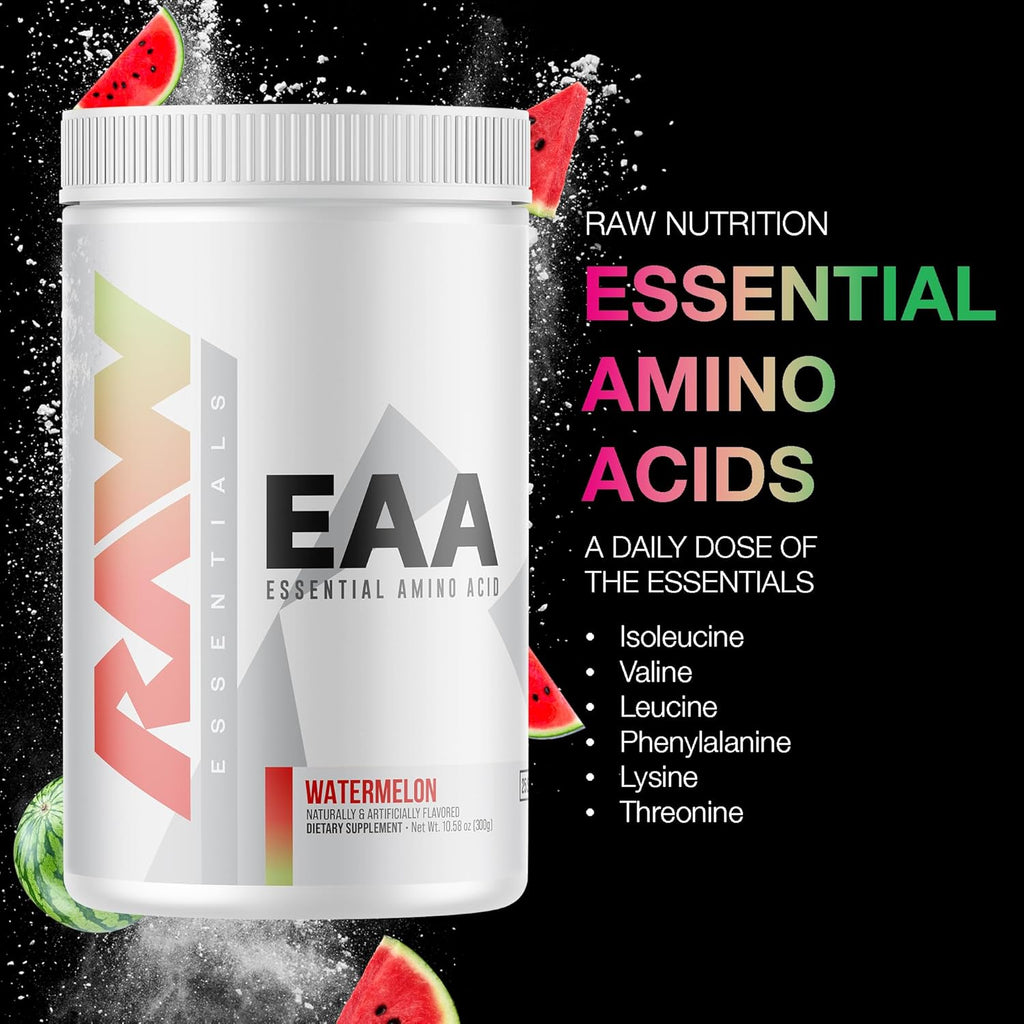 RAW EAA Amino Acids Powder, Watermelon (25 Servings) - Pre Workout Amino Energy Powder for Strength, Endurance, Recovery & Lean Muscle Growth - BCAA Amino Acids Supplement for Men & Women