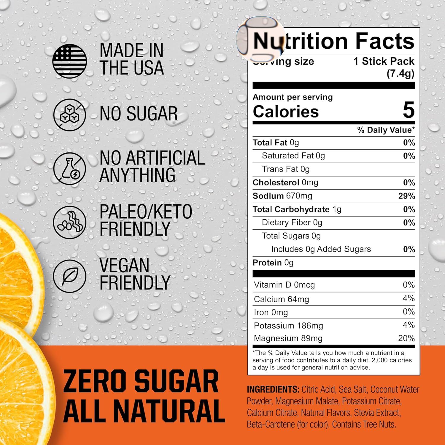 Fire Science Fire Salt Hydration Sticks, Electrolytes & Coconut Water, Hydration Drink Mix with Magnesium, Potassium & Sodium, Zero Sugar, Single Serve On The Go Packs, Vegan, Orange Flavor, 32 Count