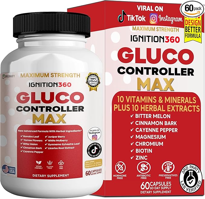 Ignition360 Gluco Controller Max, Dietary Supplement, 60 Capsules, Herbal Formula with Banaba Leaf & Cinnamon (1)