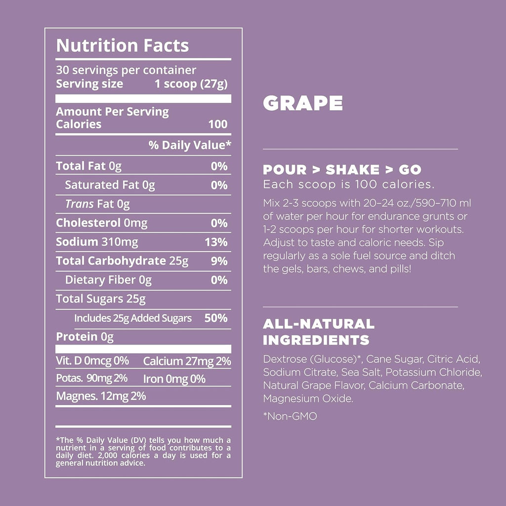 Tailwind Nutrition Endurance Fuel, Carbohydrate & Electrolyte Sports Drink Mix Powder, Gluten-Free, Vegan, Grape, 30 Servings
