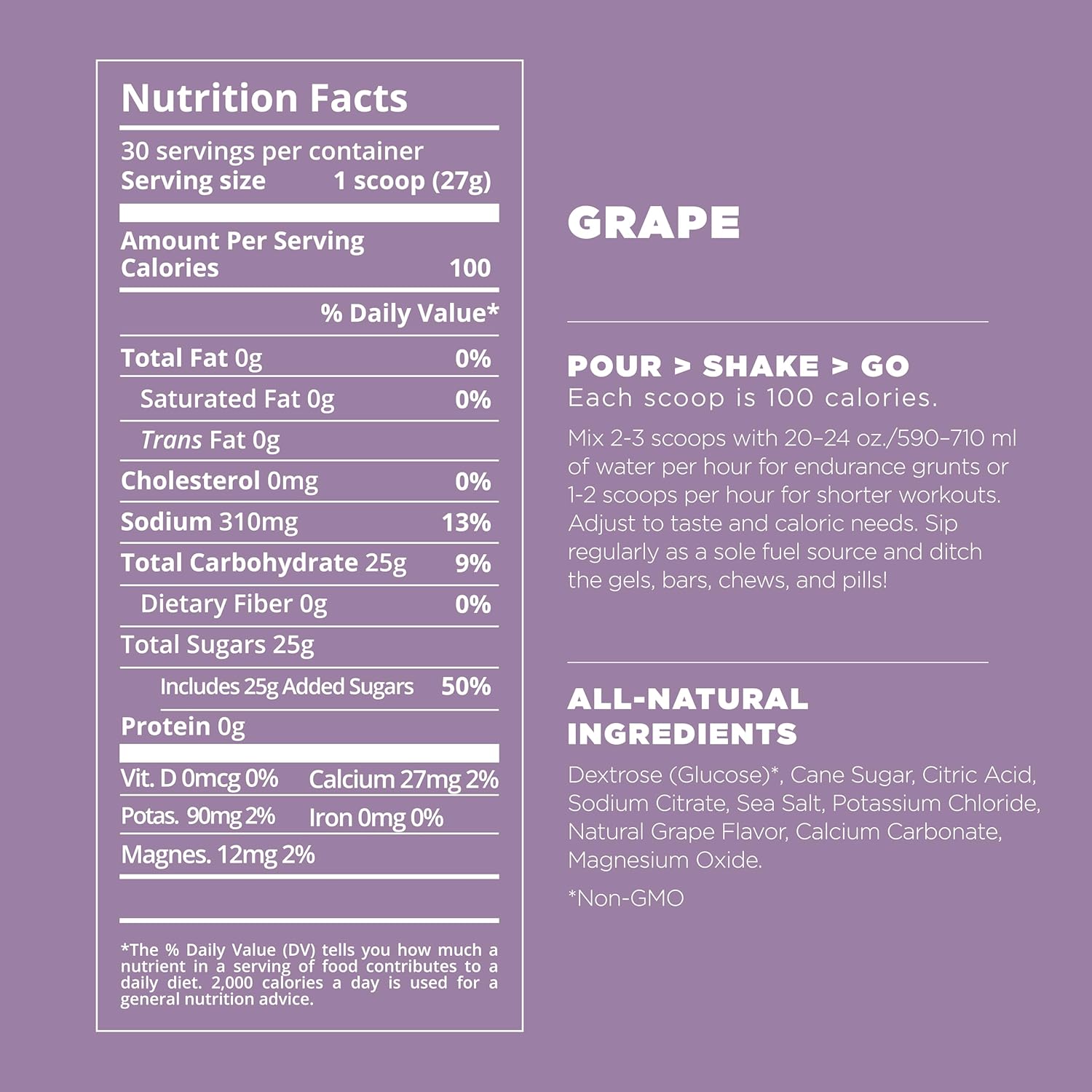 Tailwind Nutrition Endurance Fuel, Carbohydrate & Electrolyte Sports Drink Mix Powder, Gluten-Free, Vegan, Grape, 30 Servings