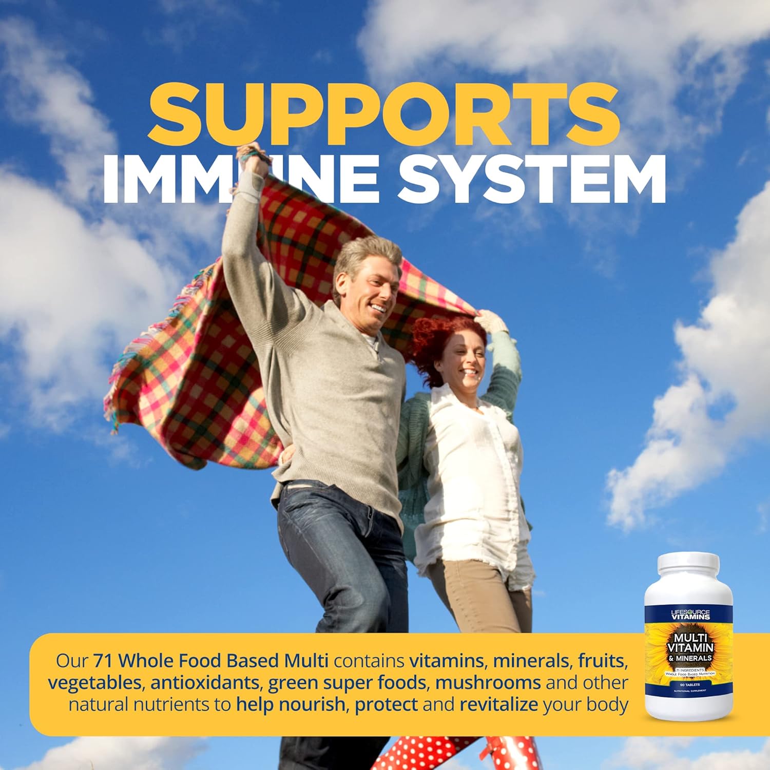 LifeSourceVitamins LifeSource Vitamins Whole Food Multivitamin & Minerals with 71 All Natural Ingredients, Probiotics, Digestive Enzymes, Chelated Minerals and Non-GMO, 90 Tablets