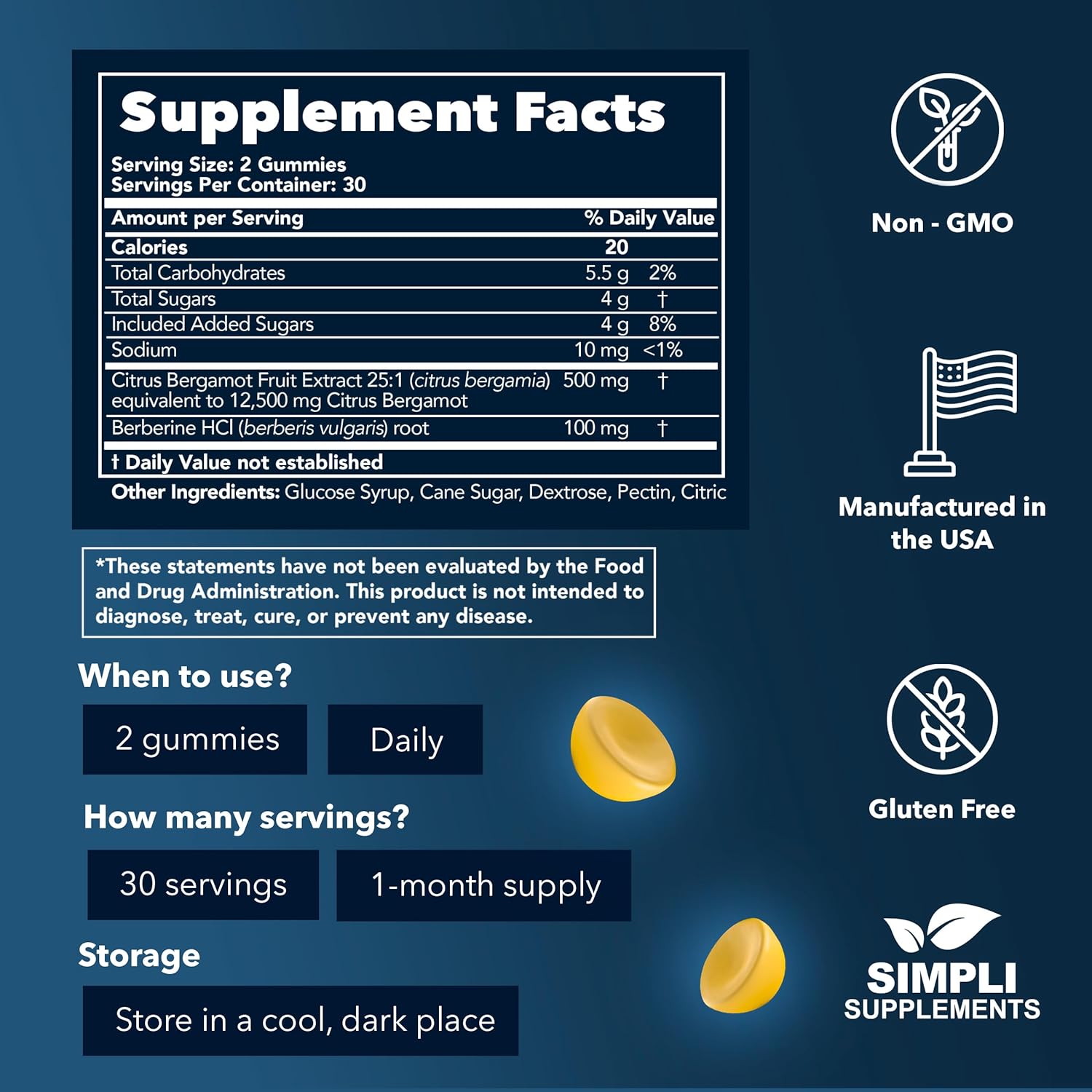 Citrus Bergamot Supplement for High Cholesterol | 60 Citrus Bergamot Gummies with Berberine for Heart Health | Italian Citrus Bergamot 500mg | Support Healthy Cholesterol Levels