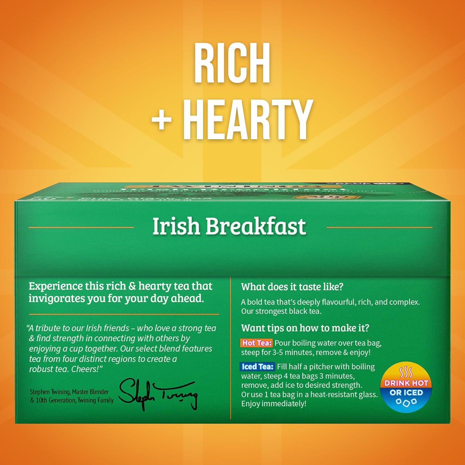 Twinings Irish Breakfast Black Tea Individually Wrapped Bags, 50 Count (Pack of 6), Flavourful, Bold, Robust, Caffeinated, Enjoy Hot or Iced, 300 Teabags