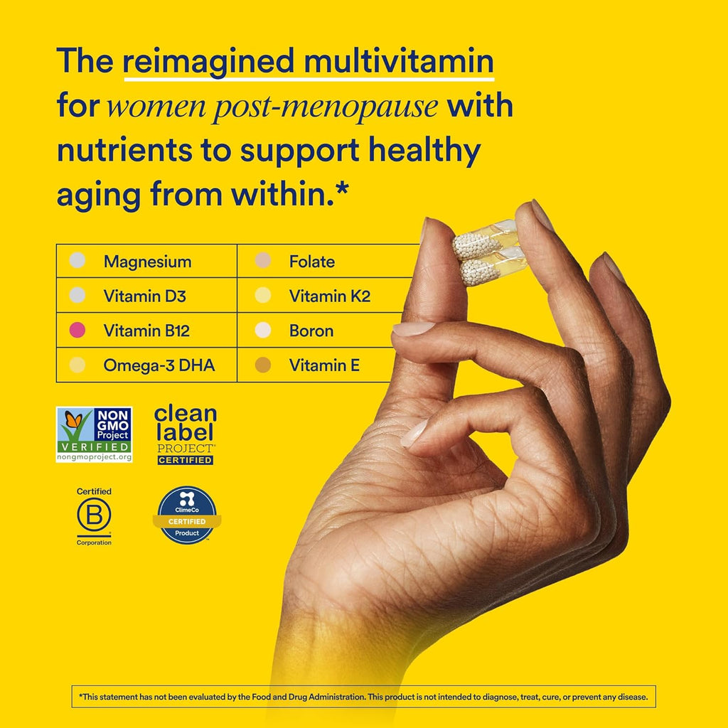 Ritual Multivitamin for Women 50+, Menopause Supplements with Vitamin D3, K2 and Magnesium for Bone Support*, Omega-3 DHA, Vitamin B12, Non-GMO, Mint Essenced, 30 Day Supply, 60 Vegan Capsules