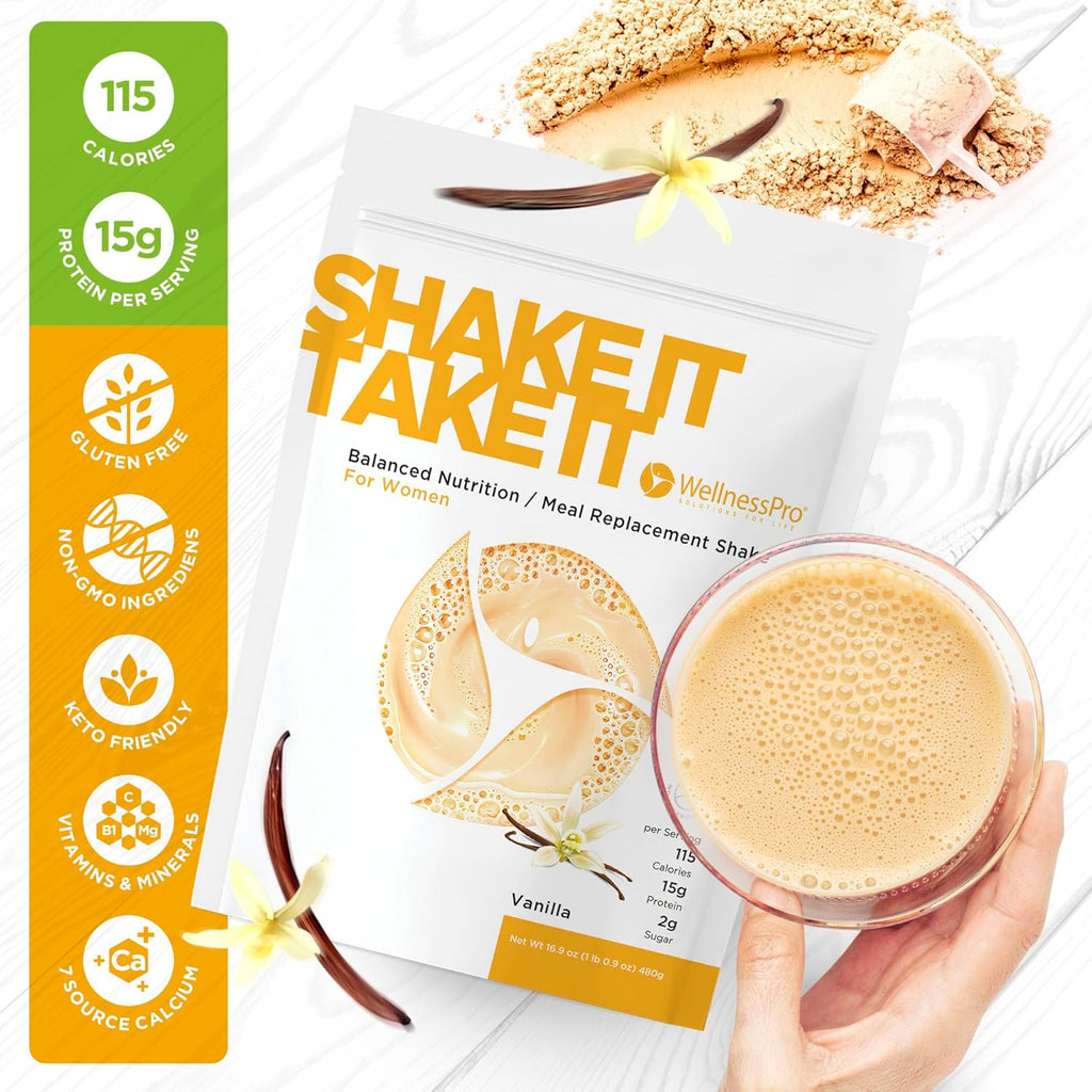 WellnessPro Womens Meal Replacement Shake - 15 Servings, 15g Protein, Vanilla Flavor, Shake & Smoothie Powder with Vitamins & Minerals for Women, Keto Friendly, Gluten Free