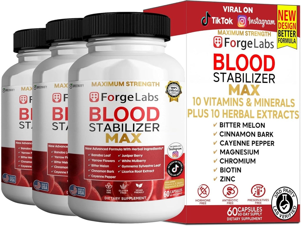 ForgeLabs Blood Stabilizer Max, Maximum Strength Dietary Supplement, 60 Veggie Capsules, with Banaba Leaf, Juniper Berry, White Mulberry. (3)