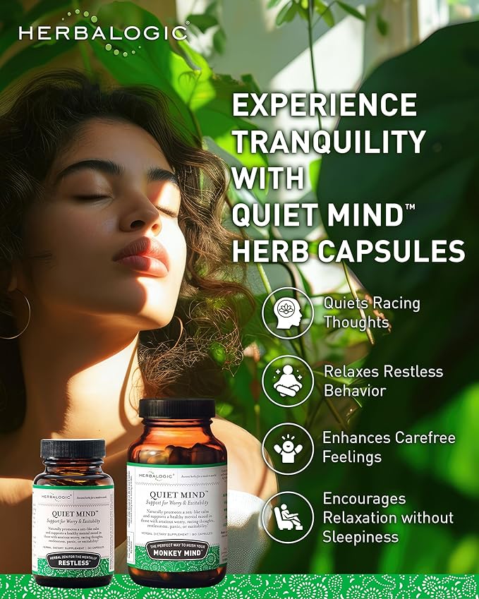 Herbalogic - Quiet Mind Herb Capsules - Non-Sedating, Promotes a Feeling of Zen-Like Calm - Eases Anxious Worry and Panicky Mood - Based on The Traditional Chinese Formula GUI Pi Tang - 30 Cap Count