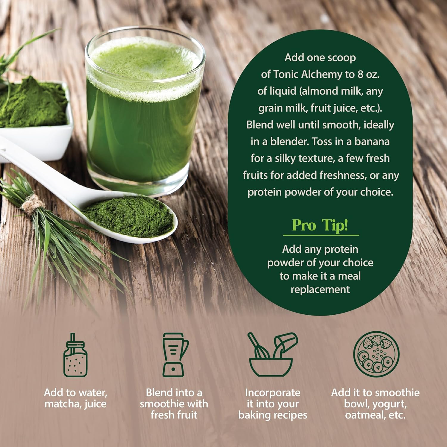 Dragon Herbs Tonic Alchemy Superfood Greens Powder - Single Serve Packet - 91 Ingredients: Tonic Herbs, Ashwagandha, Mushrooms, Prebiotics, Probiotics, Super Greens, Seaweeds, Fruits, Spirulina