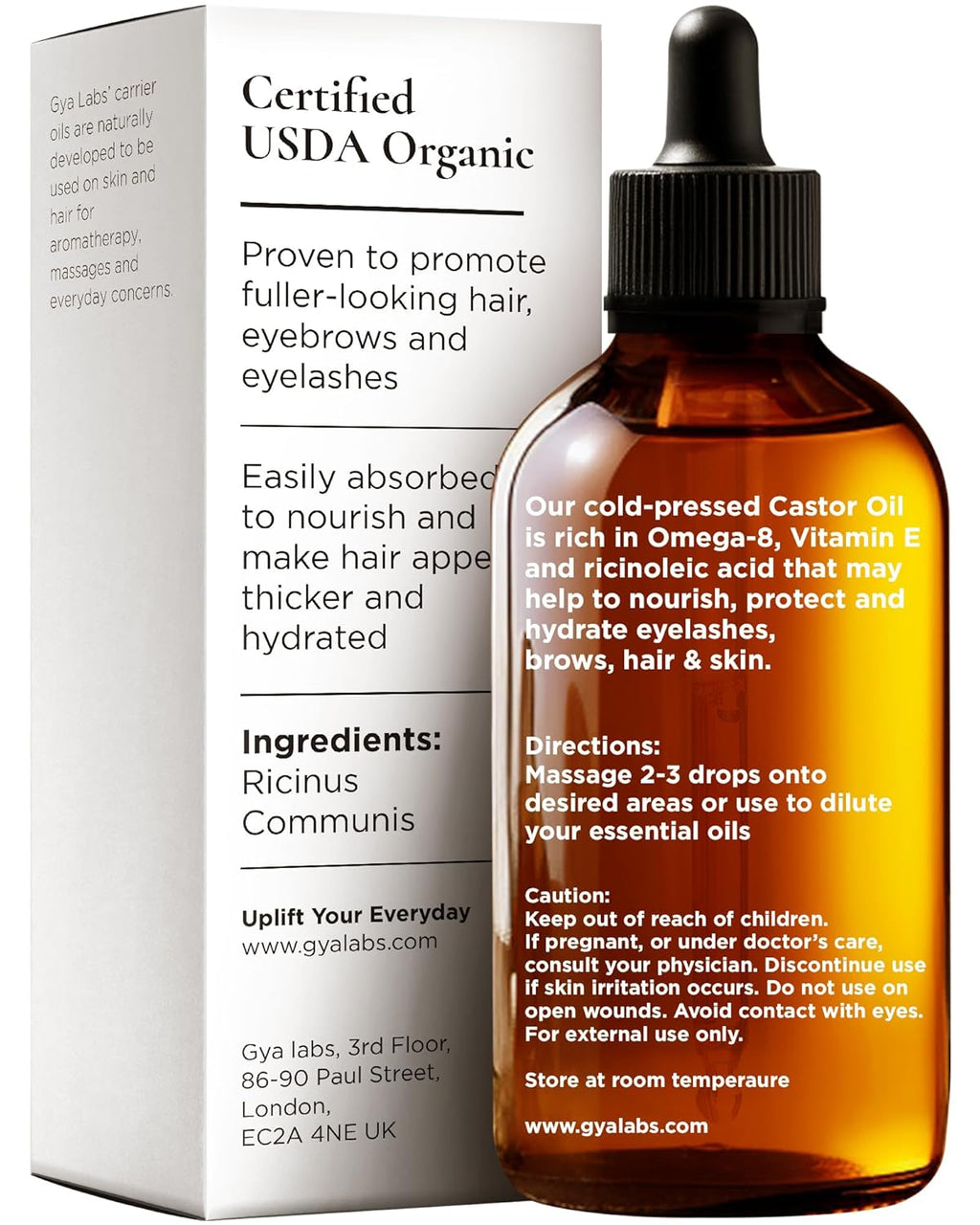 Gya Labs Organic Cosmetics Castor Oil for Eyelashes and Eyebrows - 100% Pure Natural Castor Carrier Oil for Hair, Skin (1.7 Fl Oz + Eyelash Kit)