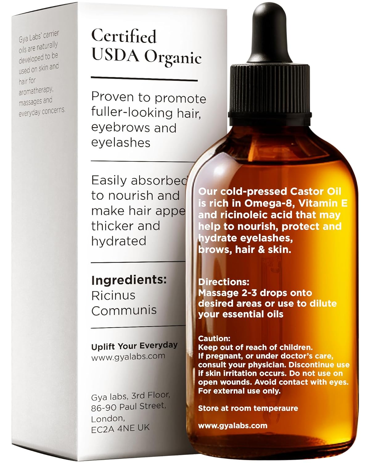 Gya Labs Organic Cosmetics Castor Oil for Eyelashes and Eyebrows - 100% Pure Natural Castor Carrier Oil for Hair, Skin (1.7 Fl Oz + Eyelash Kit)