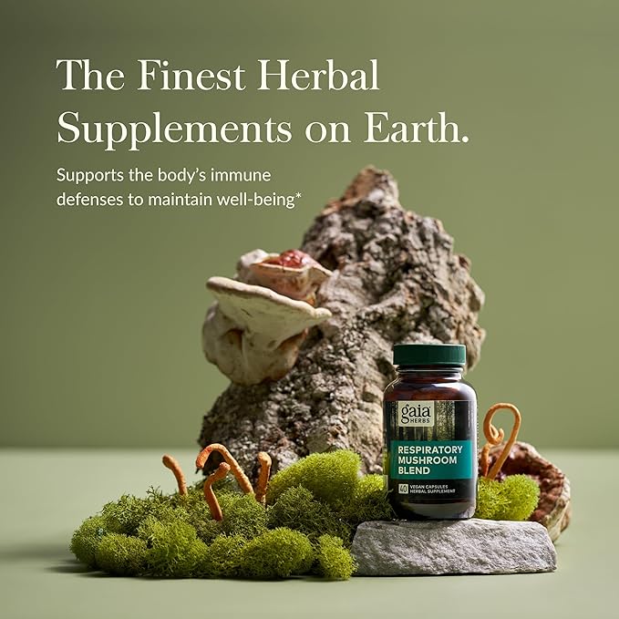 Gaia Herbs Respiratory Mushroom Blend - Immune Support Herbal Supplement to Help Maintain Overall Lung and Respiratory Health - WIth Reishi and Cordyceps* Mushrooms - 40 Vegan Capsules (40-Day Supply)