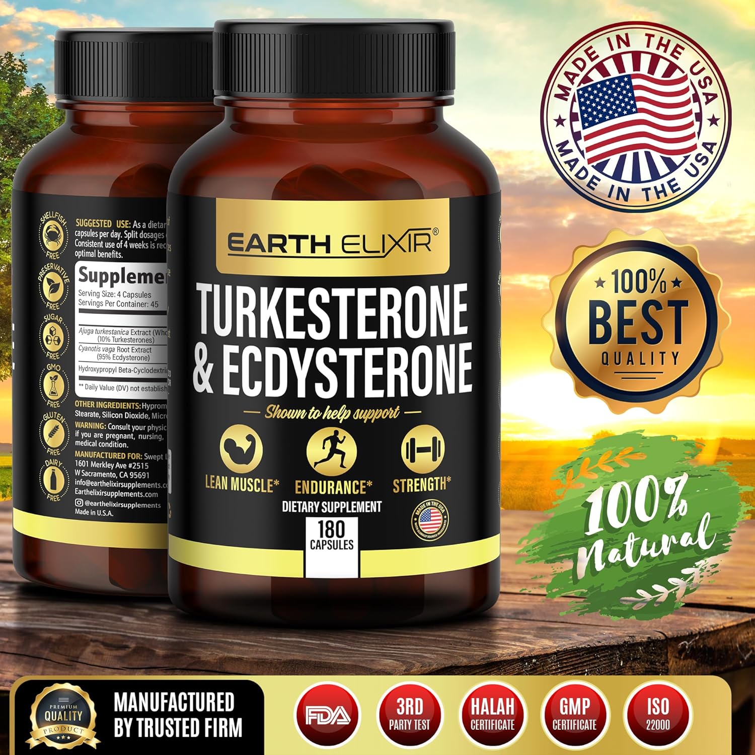 Turkesterone & Ecdysterone – Natural Testosterone Support, 2-in-1 High Potency Turkesterone Supplement for Men & Women with 95% Beta Ecdysterone - Strength, Energy and Vitality – 180 capsules