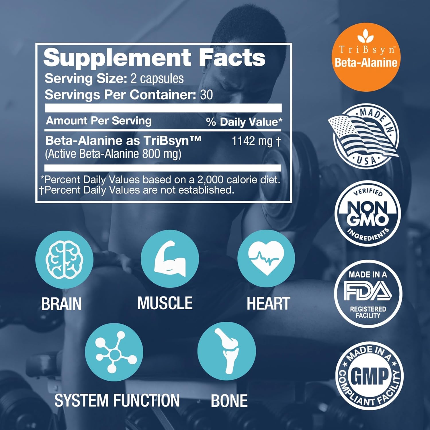 Beta-Alanine Capsules -Amino Acid - 3200mg Equivalent Dose - Prevent Muscle Loss - Brain Health - Joint Health - Heart Health - High Absorption- 30 Servings - Feelgood Lifestyle