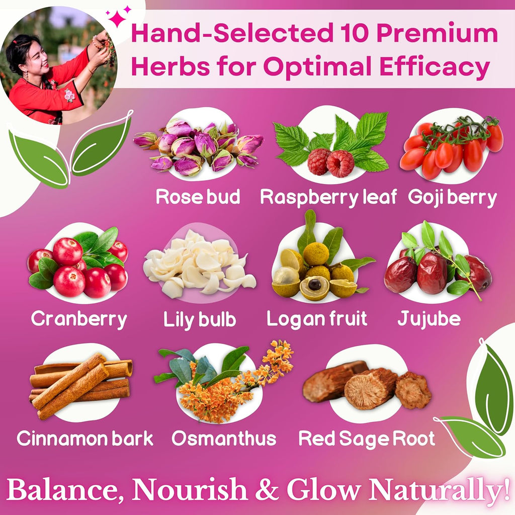 Dr. Lu's Happy Girl Tea | 100% Natural Herbal Tea for Hormone Balance, Menstrual, PMS, PCOS & Menopause | Antioxidant & Anti-Aging Rose Tea with Raspberry Leaf, Cranberries, Goji Berries & More