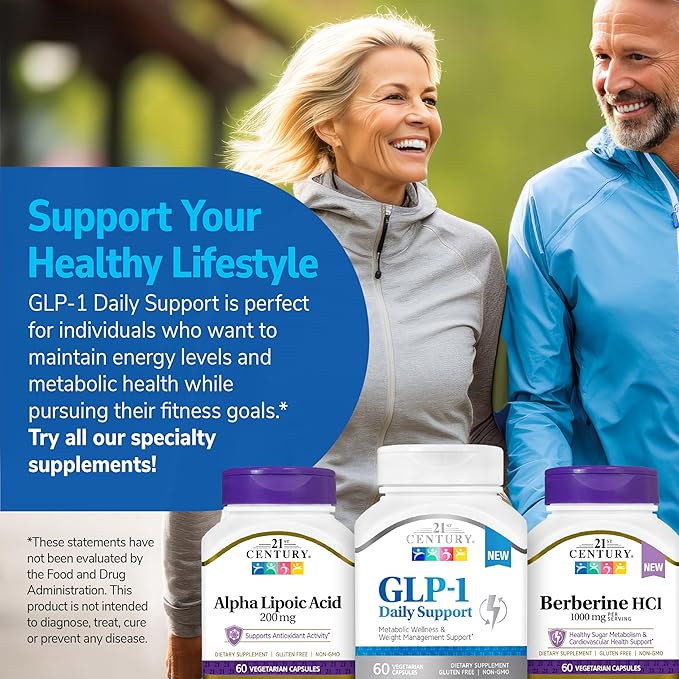 21st Century GLP-1 Daily Support Supplement (60 Count), Weight Management, Exercise, & Daily Metabolism Health Support, Vegetarian Capsules with Turmeric, Barberry, & Green Tea Extract, Gluten-Free