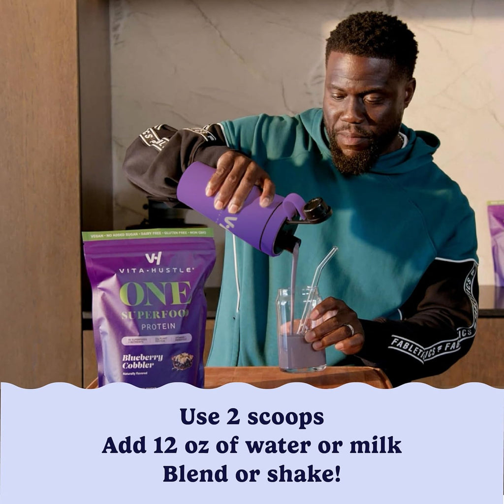 VitaHustle ONE Meal Replacement Shake - Plant Based Protein Powder by Kevin Hart - Vegan, Meal Replacement Powder with Superfoods, Vitamins, Adaptogens & Probiotics - Blueberry Cobbler Flavor, 15 Servings