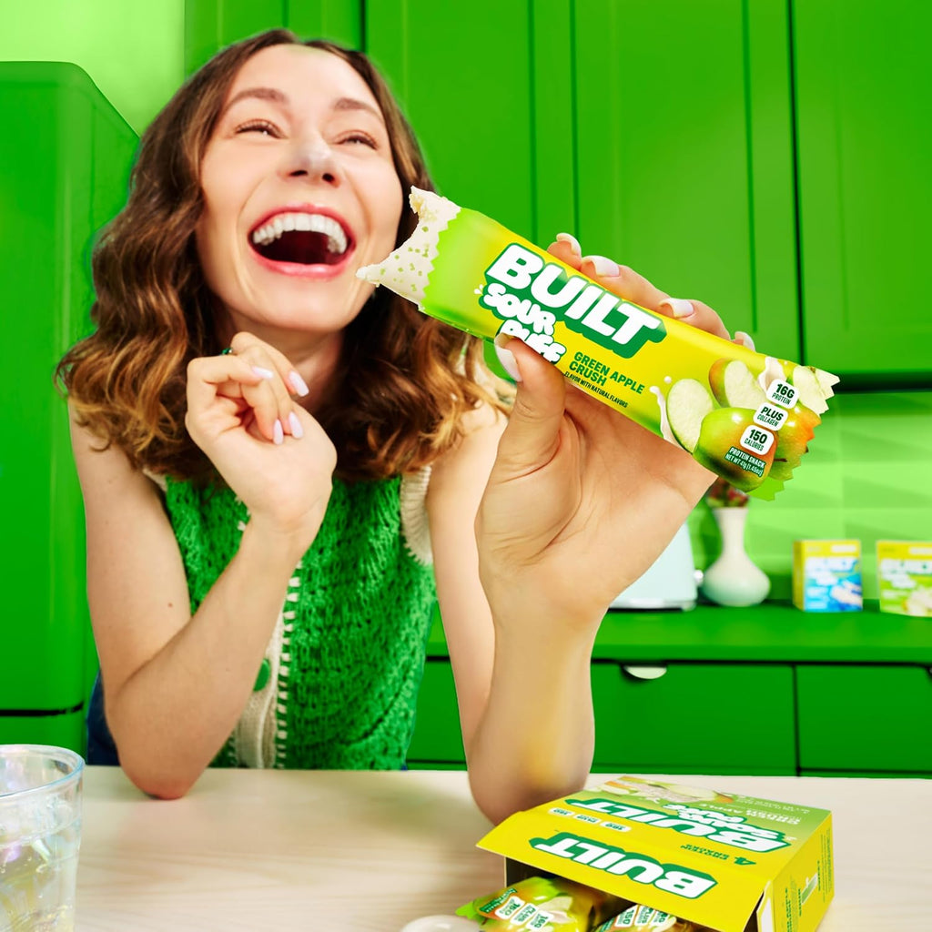 Built Bar, Sour Puff Protein Bars, Green Apple Crush, Collagen, On-the-go Snacks, Sour Candy Snack, 12 Pack
