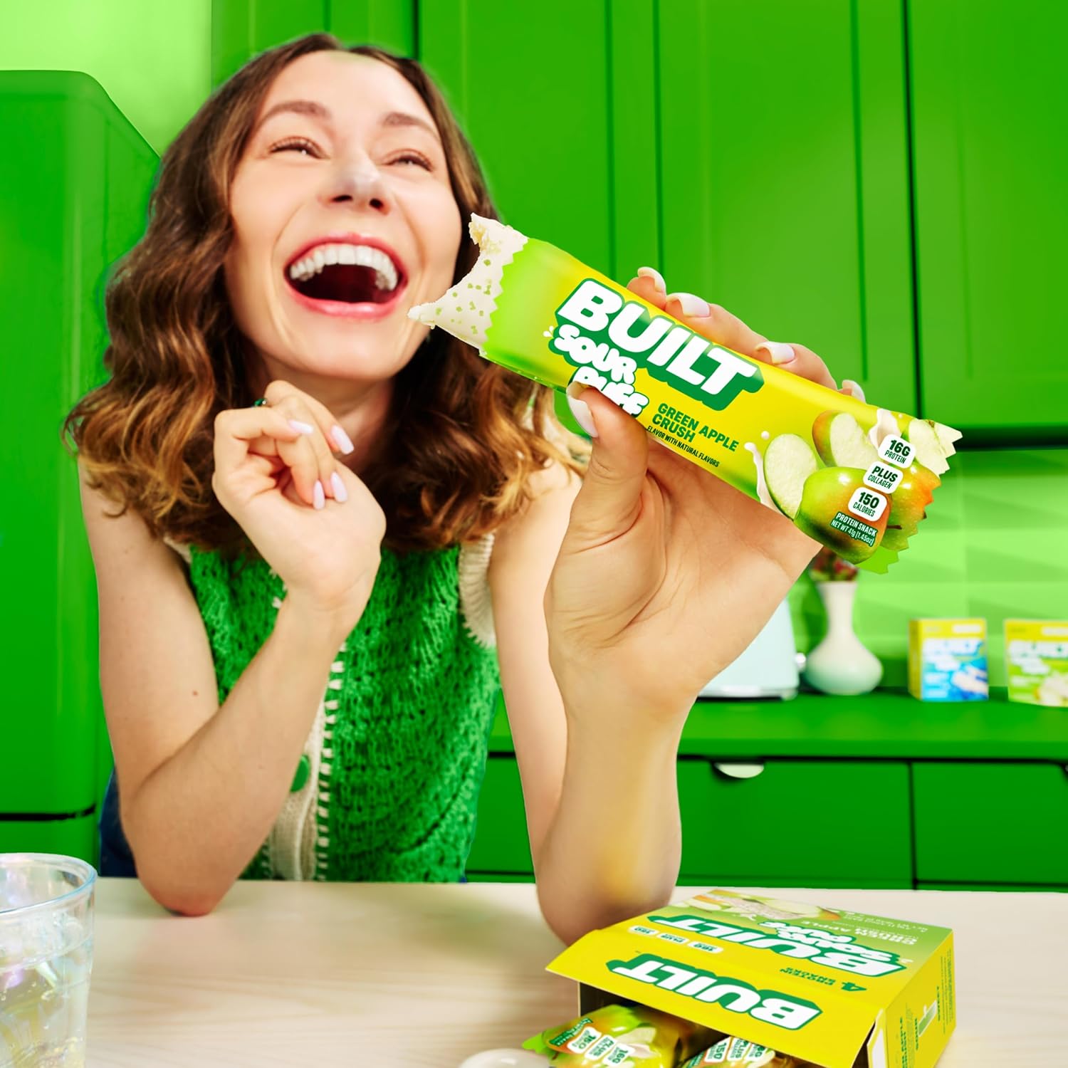 Built Bar, Sour Puff Protein Bars, Green Apple Crush, Collagen, On-the-go Snacks, Sour Candy Snack, 12 Pack