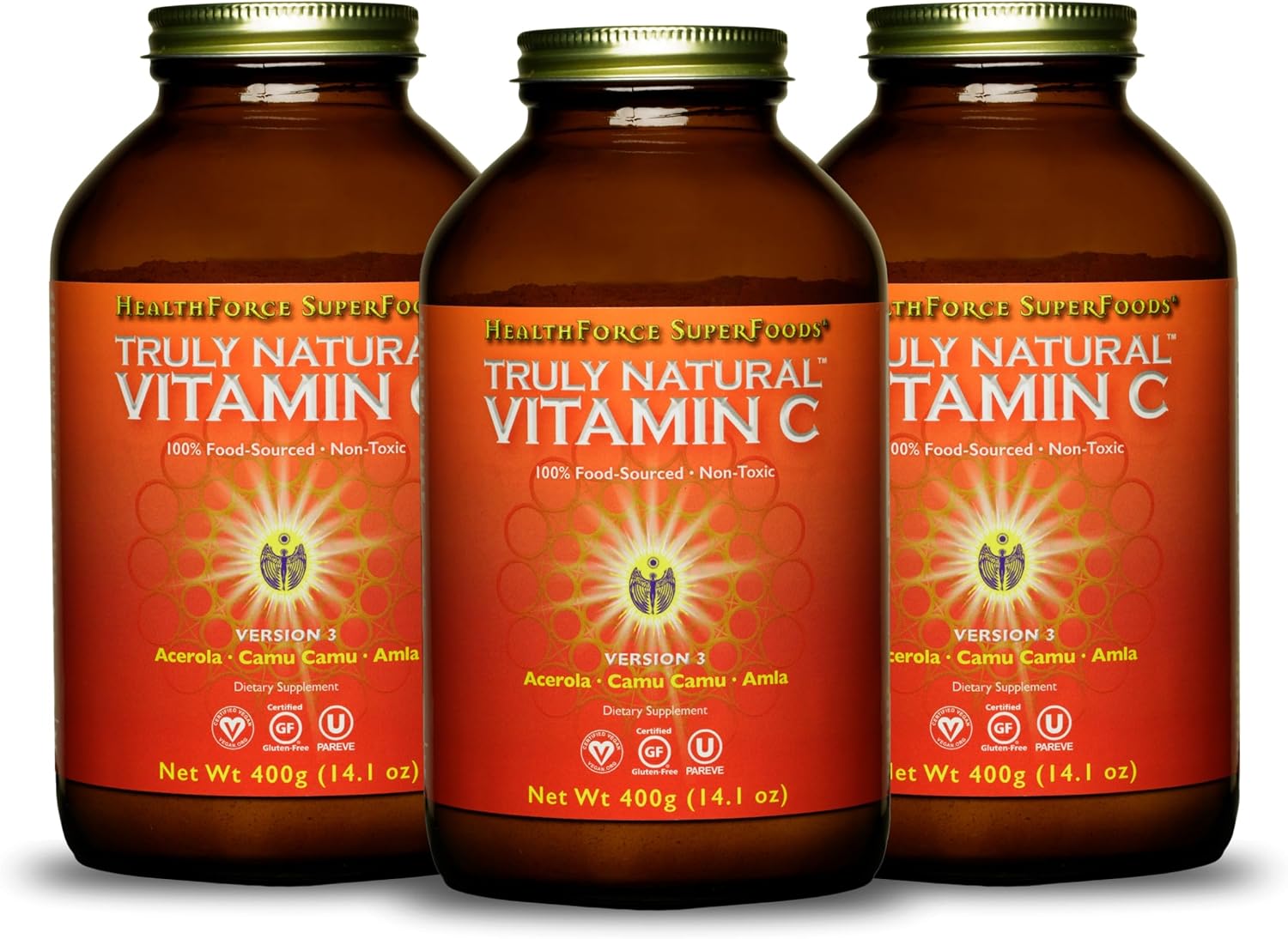 HEALTHFORCE SUPERFOODS Truly Natural Vitamin C - Immune Support Supplement with Camu Camu Berry - Vitamin C Supplement for Immune Health - Vegan, Non-GMO - 400 Grams, 67 Servings (Pack of 3)