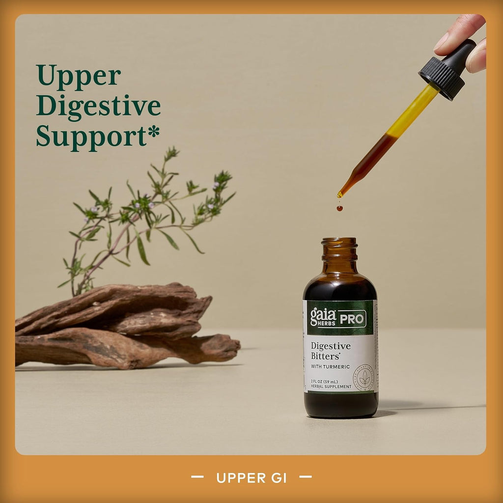 GAIA HERBS PRO Digestive Bitters with Turmeric - with Herbs Traditionally Used to Support Healthy Digestion* - Herbal Formula - Great for Travel - 2 Fl Oz (30 Servings)