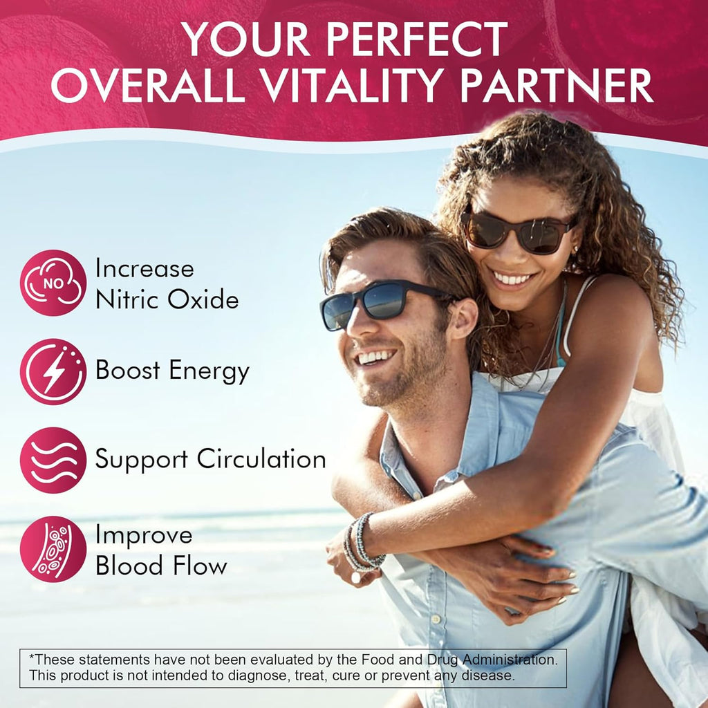 Beet Root Gummies & L-Arginine, Nitric Oxide Supplements for Men & Women w/Organic Beets, B1, B2, B3, B5, B6, Folate, B12 for Energy Boost & Circulation Support, Sugar Free, 60 Cts
