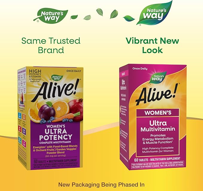 Nature's Way Alive! Women's Daily Ultra Multivitamin, High Potency Formula, Promotes Energy Metabolism and Muscle Function*, Women's Vitamins, Methylated Vitamin B12, 60 tablets