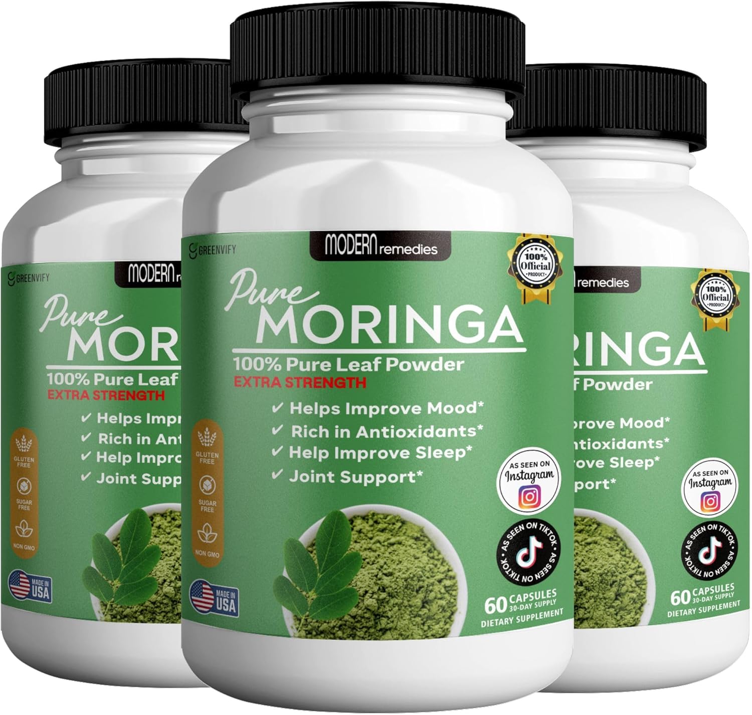 Modern Remedies Pure Moringa Max Leaf Powder Supplement, 800mg, 60 Capsules, Extra Strength for Mood, Sleep and Joint Support, Gluten Free (3)