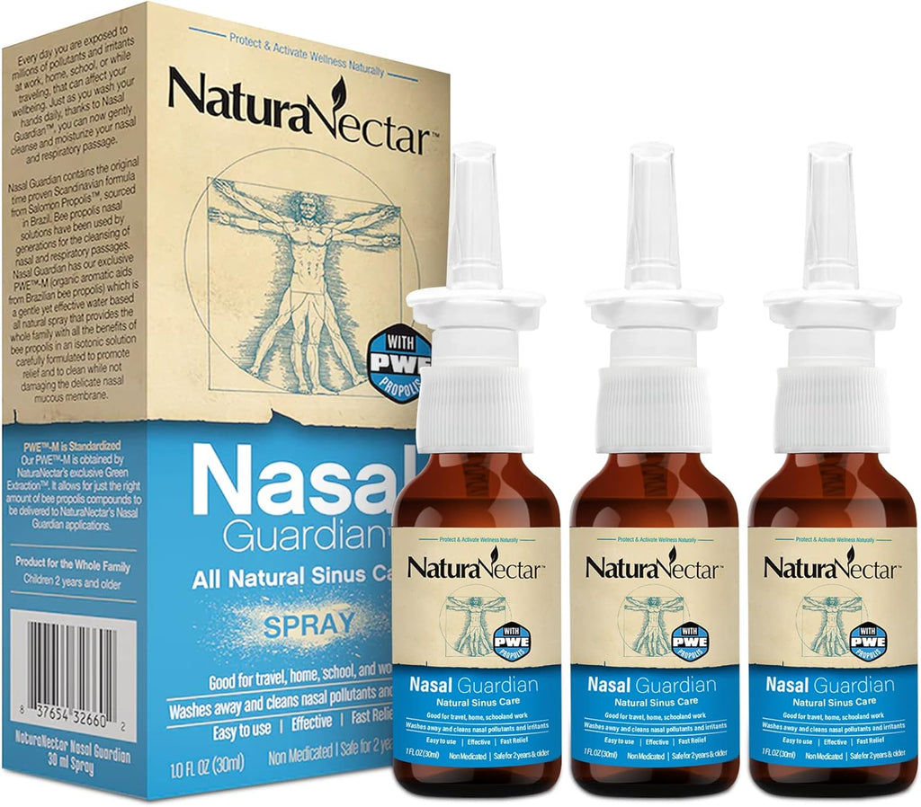 NaturaNectar Bee Propolis Nasal Spray Saline Sinus Rinse & Relief | Pure Brazilian Propolis & Ingredients | Gentle & No Burning Sensation | Nasal Guardian | Ethical Beekeeping | 1 FL Oz | 3 Pack