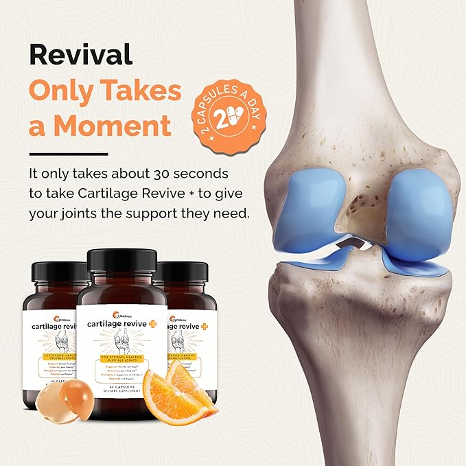 UpWellness Cartilage Revive + Joint Support Supplement for Men and Women - Powered by D-Glucosamine Sulfate, MSM, Vitamin D3, C and More - 3 Bottles