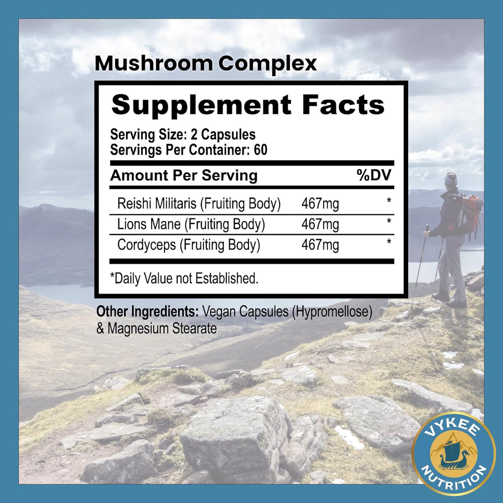Mushroom Blend – Reishi, Lion’s Mane & Cordyceps | Supports Brain Health, Immune Function & Energy | Ideal for Mental Clarity, Endurance & Vitality | 120 Capsules
