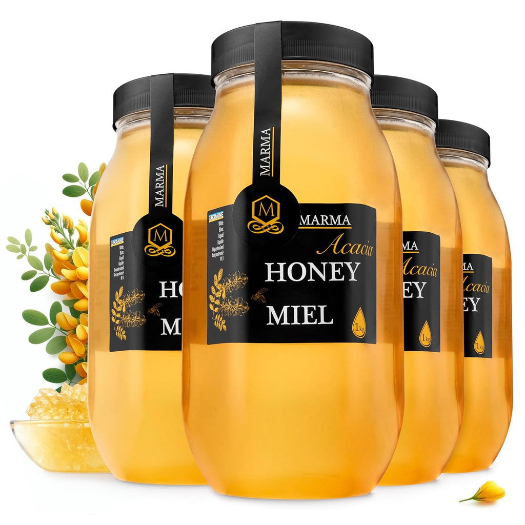 HONIGMA® Marma Acacia Honey | Authentic Raw Honey from Ukraine | 100% Pure & Unpasteurized | 1000g/35.2oz | May Arrive Partially Crystallized | Pack of 4