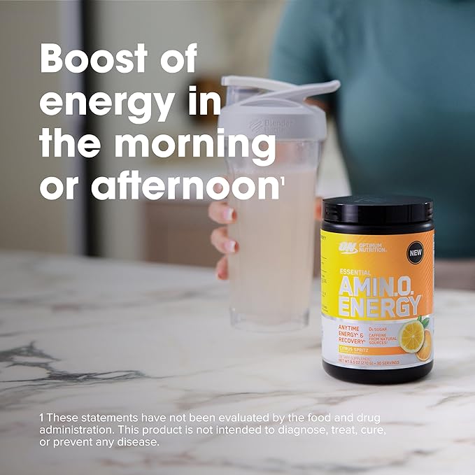Optimum Nutrition Amino Energy Powder – Energy & Focus Pre Workout with Amino Acids, BCAA, Green Tea Caffeine & Coffee, Muscle Recovery Support – Citrus Sprtiz, 30 Servings (Packaging May Vary)