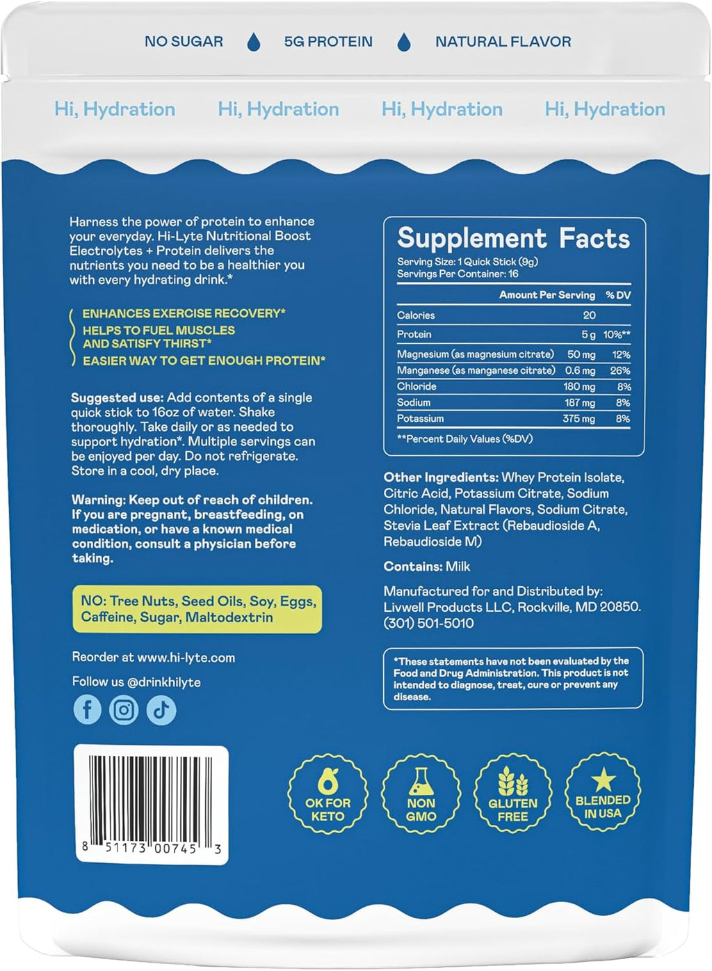 Hi-Lyte Electrolytes + Protein Quick Sticks Crisp Apple, 16 Servings