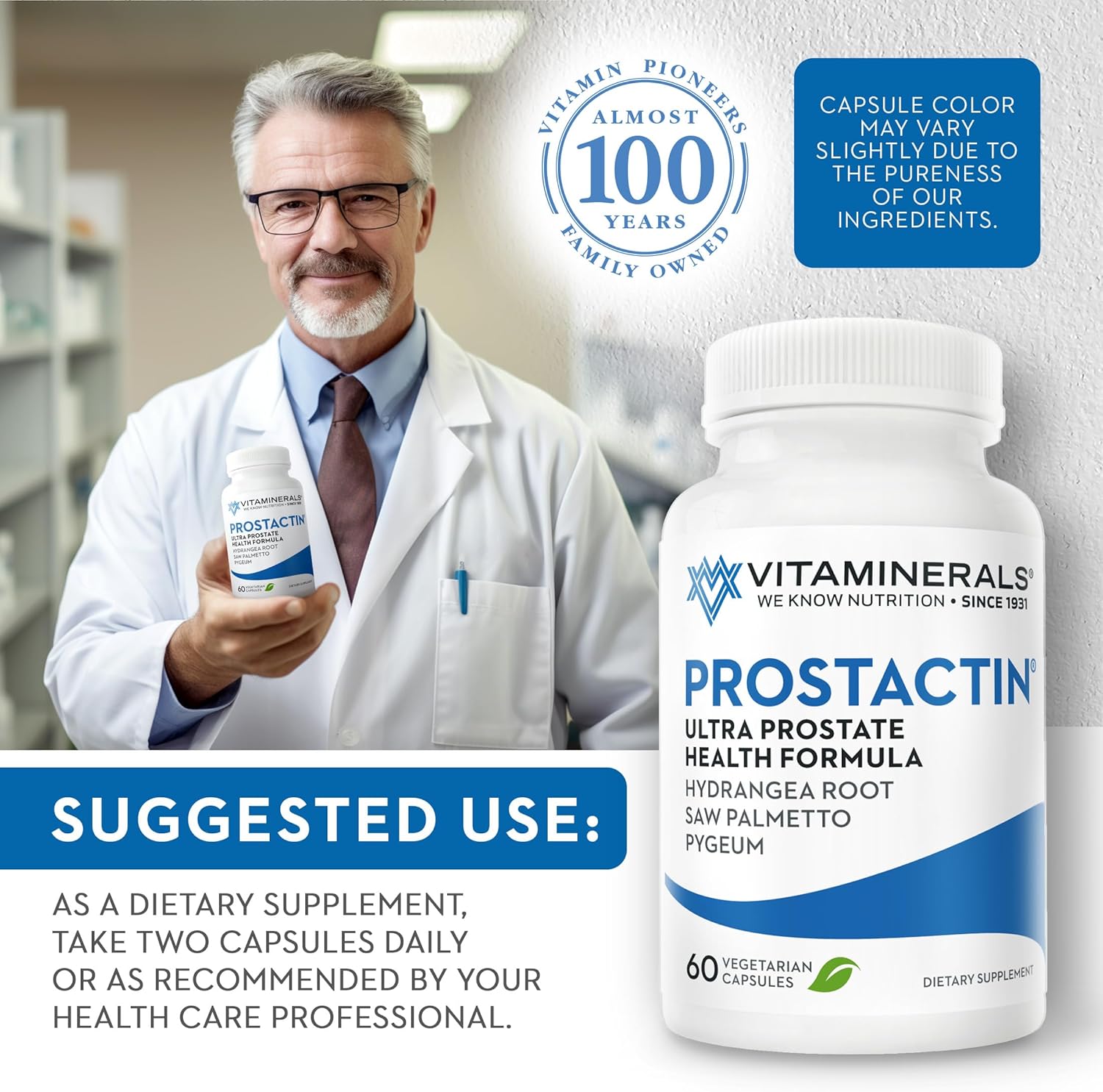 Vitaminerals® Prostactin | Prostate Support | Saw Palmetto 230mg | Pygeum | Lycopene | Pumpkin Seed & More | 60 Veggie Caps
