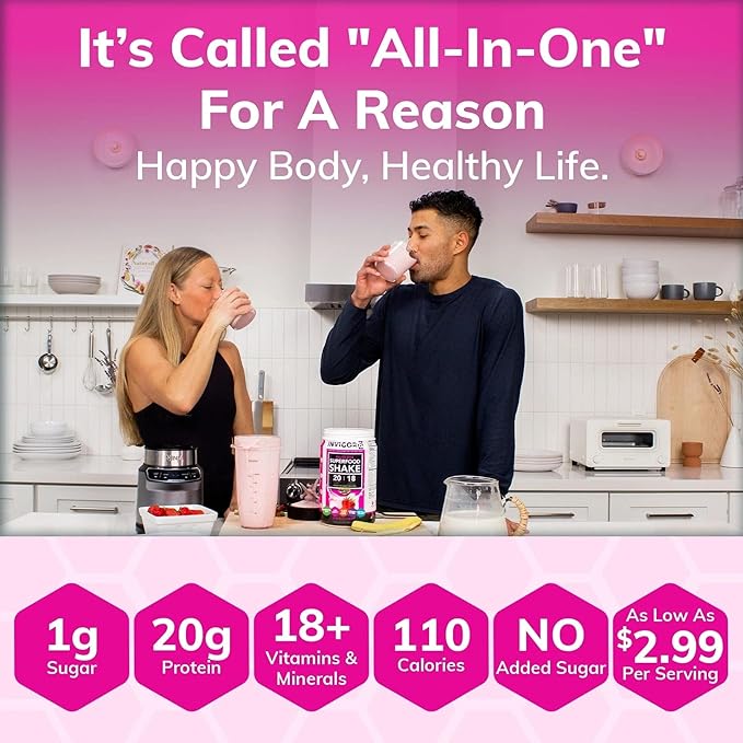 INVIGOR8 Superfood Grass Fed Whey Protein Isolate Shake Natural Strawberry Gluten-Free and Non GMO Meal Replacement with Probiotics and Omega 3 (645g)