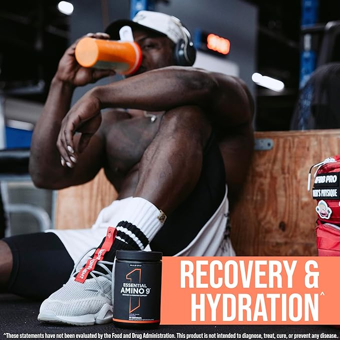 Rule 1 Essential Amino 9 – Recovery & Hydration Support with 7.5g of Essential Amino Acids + Electrolytes (30 Servings, Peach Mango)