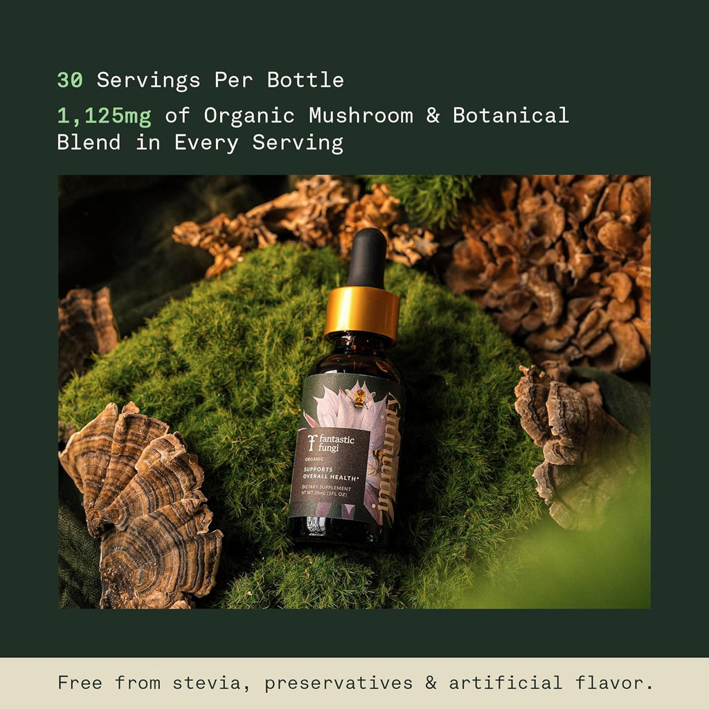 Fantastic Fungi Mushroom Extract Drops - Immunity Elixir with Turkey Tail Mushroom Extract, Maitake, Elderberries, Chaga & Astragalus - 5-in-1 Organic Immune Support Supplement, 30 Servings, 1 fl oz