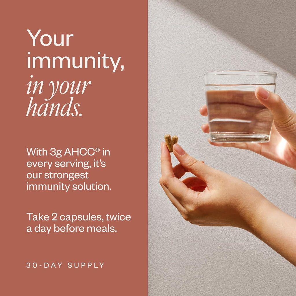SHII AHCC Clinical Strength, 30-Days Supply, Vegan, Gluten-Free Immune Support Supplement with Extra AHCC Boost, Made from Functional Shiitake Mushrooms for Immune Balance Support and Overall Wellness