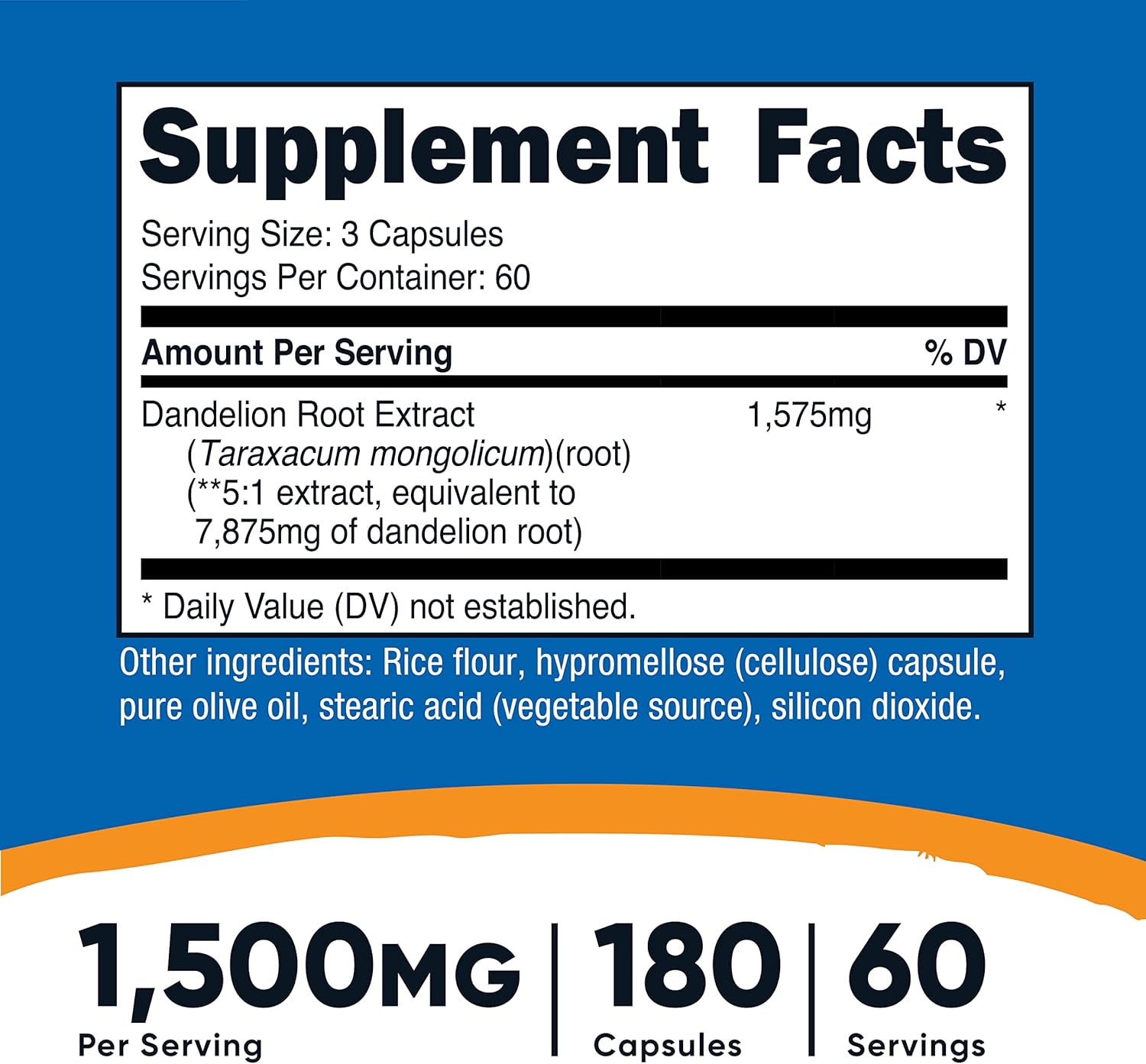Nutricost Dandelion Root 525mg, 180 Capsules (2 Bottles) - 1575mg Serving, Non-GMO, Gluten Free