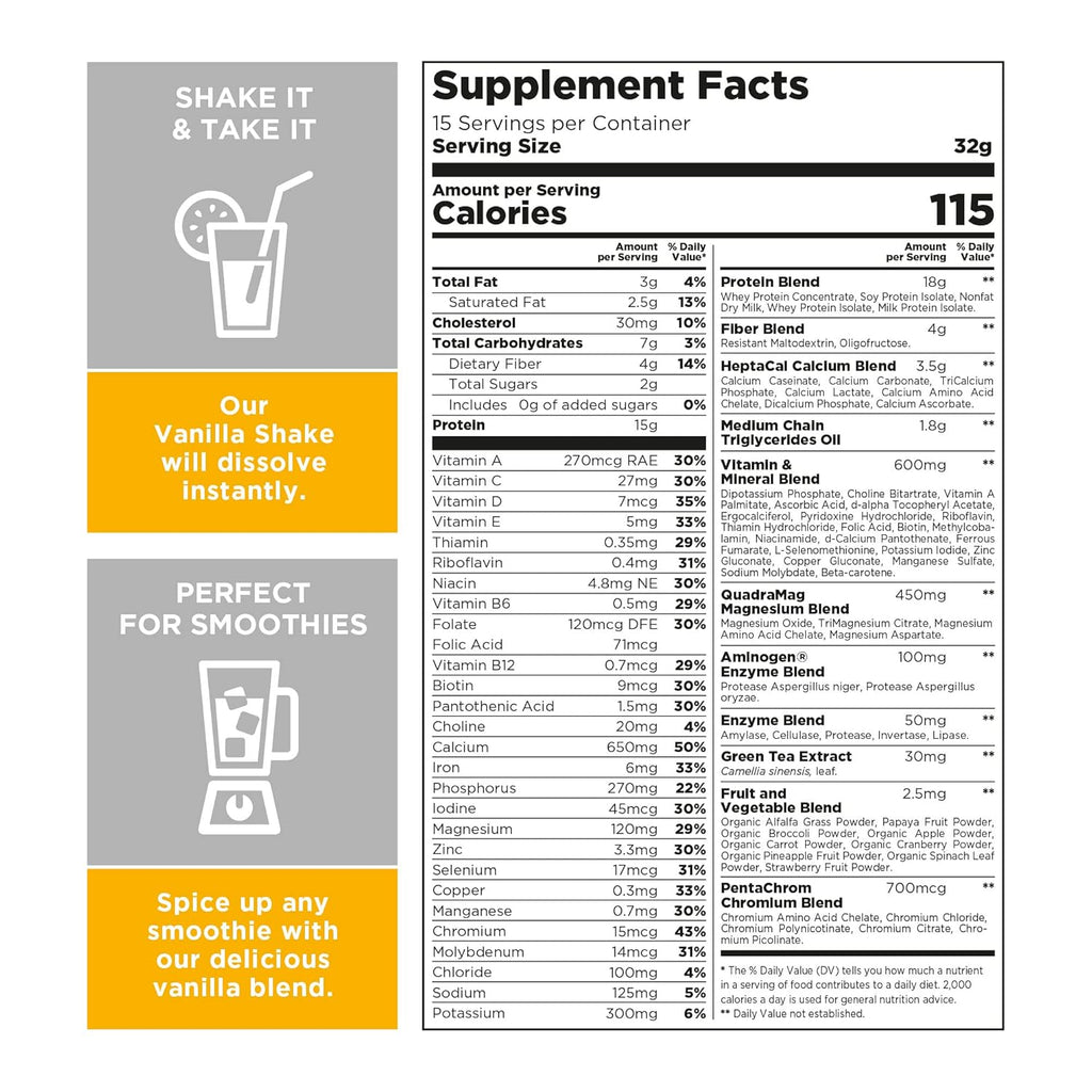 WellnessPro Womens Meal Replacement Shake - 15 Servings, 15g Protein, Vanilla Flavor, Shake & Smoothie Powder with Vitamins & Minerals for Women, Keto Friendly, Gluten Free