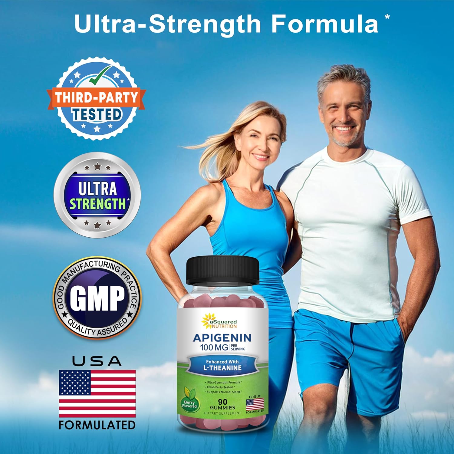Apigenin 100mg with L-Theanine 100mg Gummies - Apigenin Supplement for Sleep - Natural Extract Gummy Alternative to Capsules, Pills, Powder & Tea - 2 Per Serving