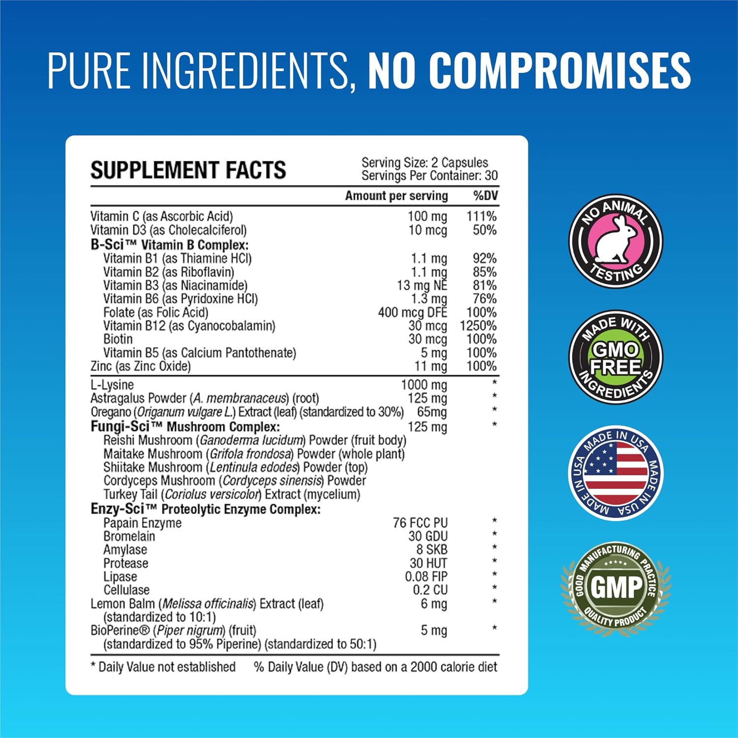 Approved Science Zosterex - Immune Support - L-Lysine 1000 mg, Vitamin B Blend, Mushroom Blend - 6 Month Supply