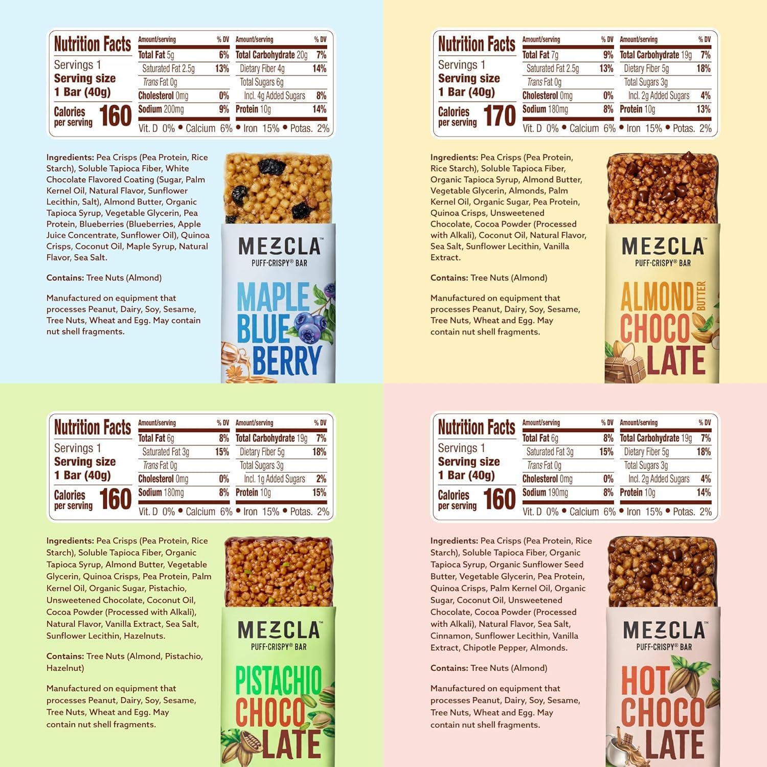 Mezcla Puff Crispy Protein Bars, Gluten Free & Vegan Protein Bars, 10g Protein, Alt for Crispy Rice Treat, Granola Bars & Breakfast Bars, Healthy Snacks for Adults, Variety Pack, 16 Count